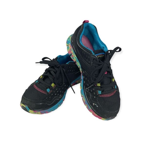 Sketchers Sport Black Yellow Green Blue Memory Foam Walking Sneakers Size 8 - Picture 1 of 10